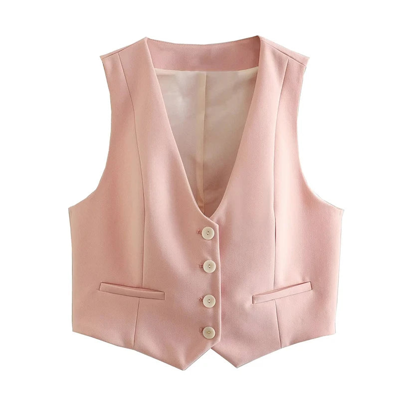 Women's Fashion Solid Single Breasted Waistcoats Vest Vintage Sleeveless Jackets Female Chic Lady Tank Tops