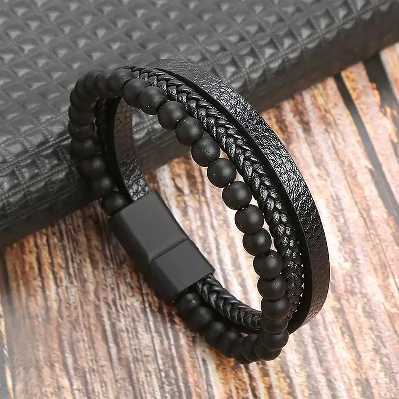 Classic Men's Leather Bracelet  Style Hand-woven Multi-layer Combination Accessory Fashion Man Jewelry