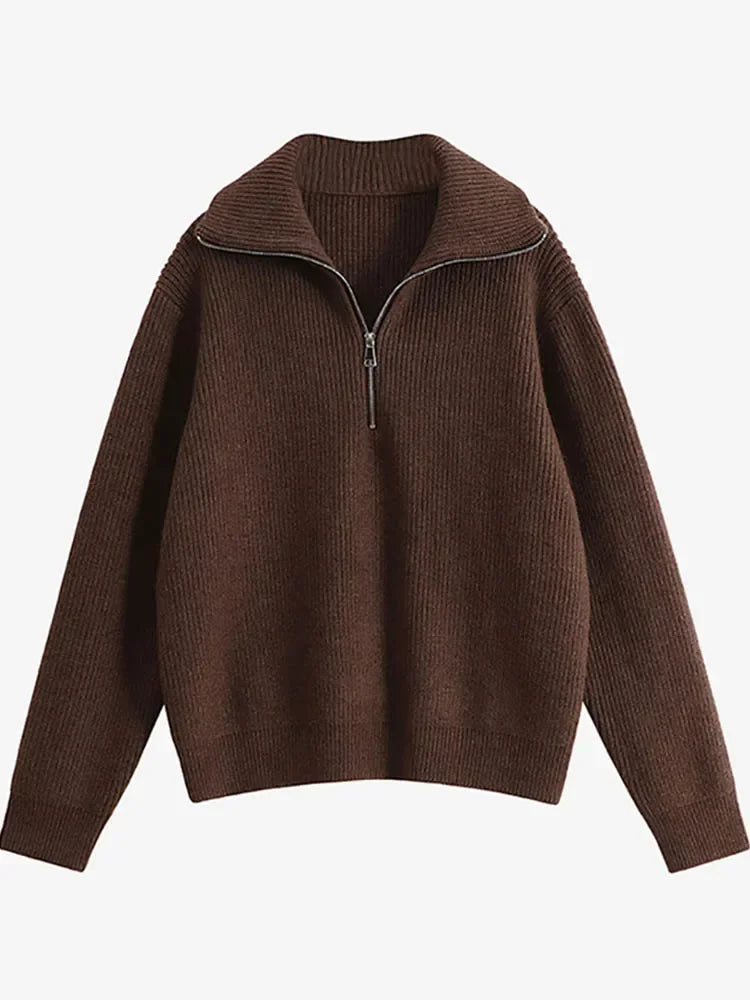 Fashion Women's Turtleneck Zippers Solid Loose Women Sweaters Pullover Long Sleeve Casual Knitted Sweater Woman