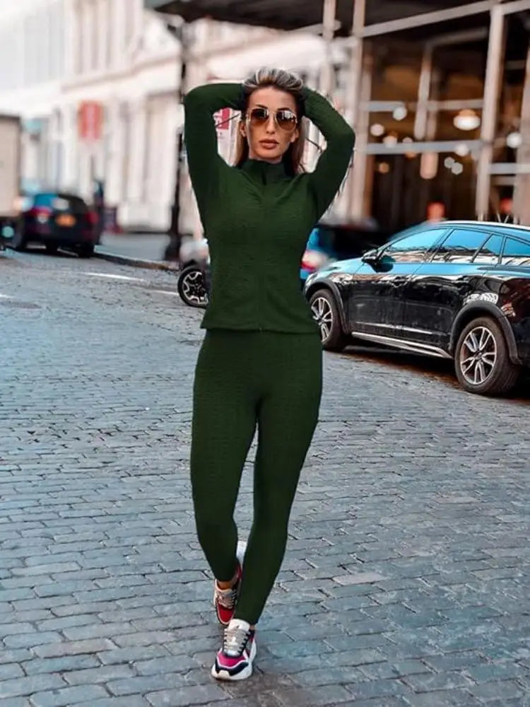 Women Two Piece Outfits  Long sleeve top Elastic waist bottom