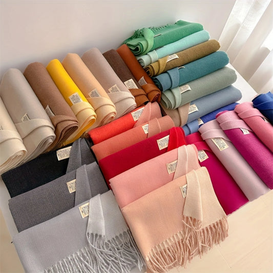 Luxurious Solid Color Tassel Scarf - Soft & Cozy Imitation Cashmere Shawl
