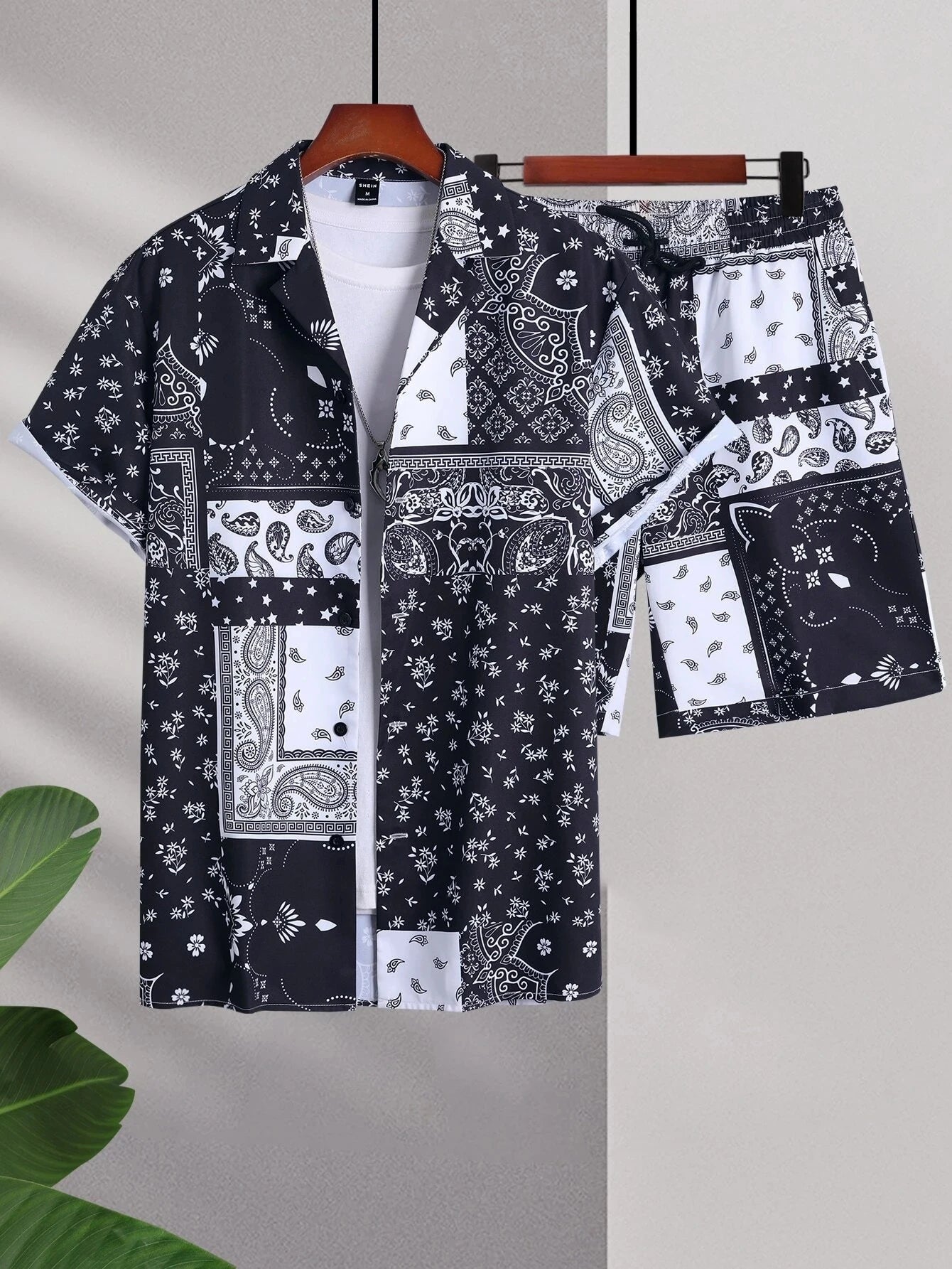 Men Sets Print Patchwork Lapel Short Sleeve Casual Shirt Beach Shorts Summer Streetwear Vacation Hawaiian Suits Men S-5XL