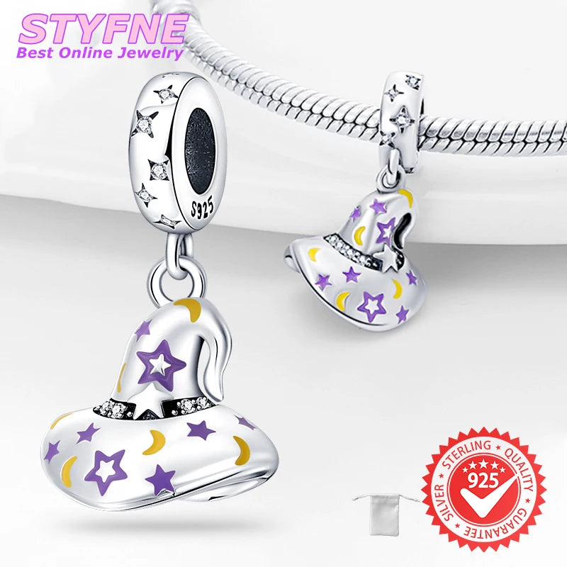 925 Sterling Silver Halloween Colored Magic Hat Beads Fit Pandora Original Bracelet