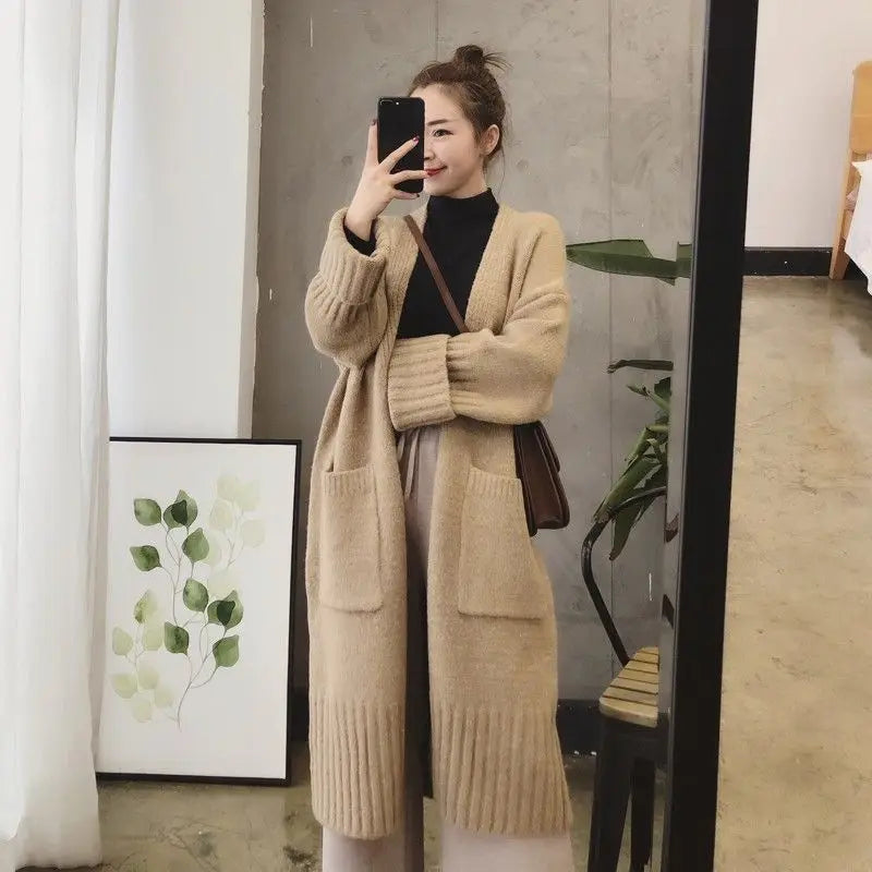 Sweater Cardigan Female Spring and Autumn  Sweater Coat Women Loose Medium Length Versatile Knitted Cardigan