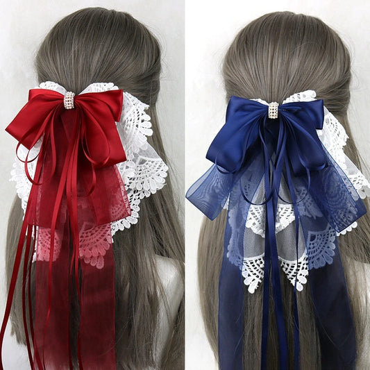 Ribbon Bow Headband With Hairpins Wide Hair Hoop Lace Ruffled Tassels Hair Bands Sweet Hair Accessories