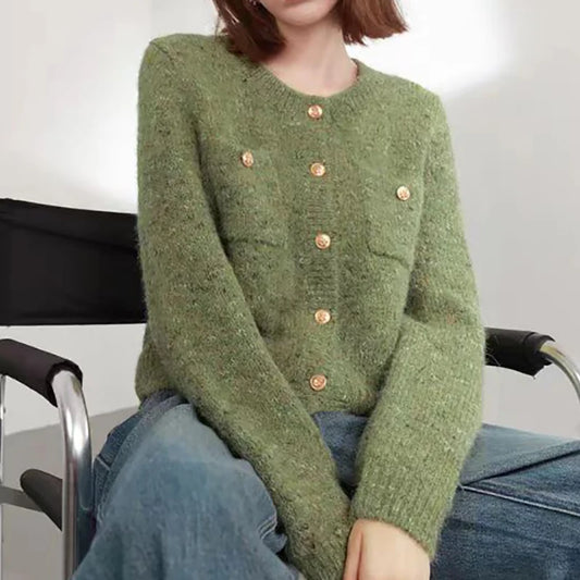 Women's Single-breasted Cardigan Sweater Knit  Long Sleeve O-Neck Elegant Office Sweater Coat Solid Warm Jacket Fall Winter