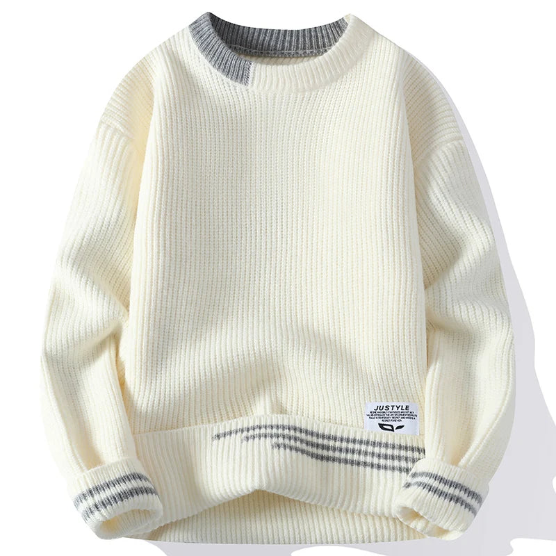 Retro Color Collision Twist Sweater Loose Fit Round Neck Knit Pullover