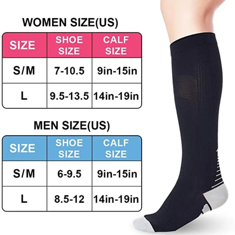Compression Socks Knee High 20-30 Mmhg Fit Medical Edema Diabetes Varicose Veins Running Marathon Compression Sports Socks
