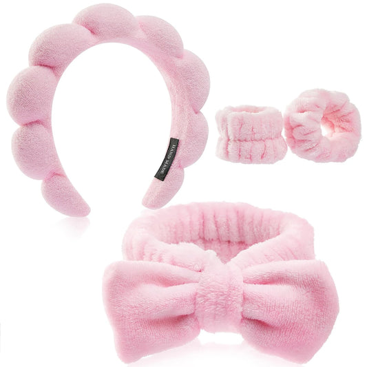 4 Pcs Spa Makeup Face Wash Headband, Sponge Hair Band Bow Tie Headband for Washing Face