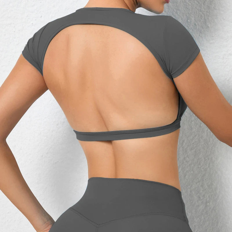 Sports Shirts Breathable Workout Tops Fitness Sportswear Female Backless Yoga Clothing Sport Crop Tops Women Gym Top