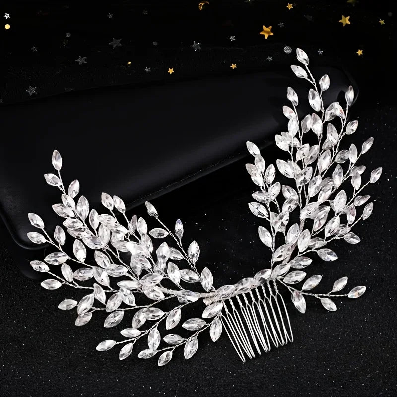 Handmade Silver Crystal Flower Hair Comb Pearl Rhinestone Flower Hair Combs For Women  Hair Jewelry Wedding Hair Accessorie