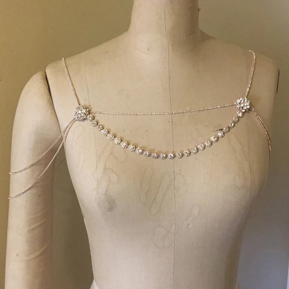 Rhinestone Flower  Shoulder Chain Necklace  Accessories Multilayer Body Jewelry Dress Lingerie