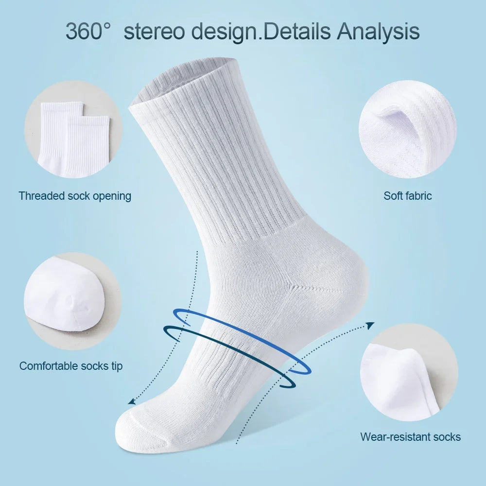 5Pairs Brand Men Cotton New Style White Socks Men Soft Breathable Sports Long socks Summer Winter for Male Socks Plus Size