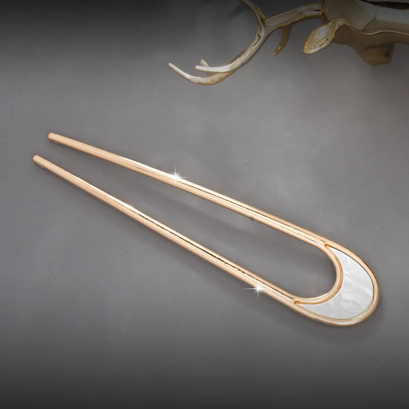 Fashion Luxury Elegant Shell Enamel Hairpin for Women Metal U Shape Hair Stick Hair wear Accessories Jewelry