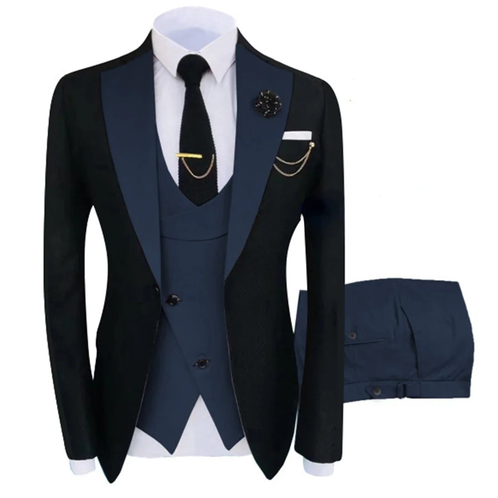 Popular Clothing Luxury Party Stage Men's Suit Groomsmen Regular Fit Tuxedo 3 Piece Set Jacket+Trousers+Vest