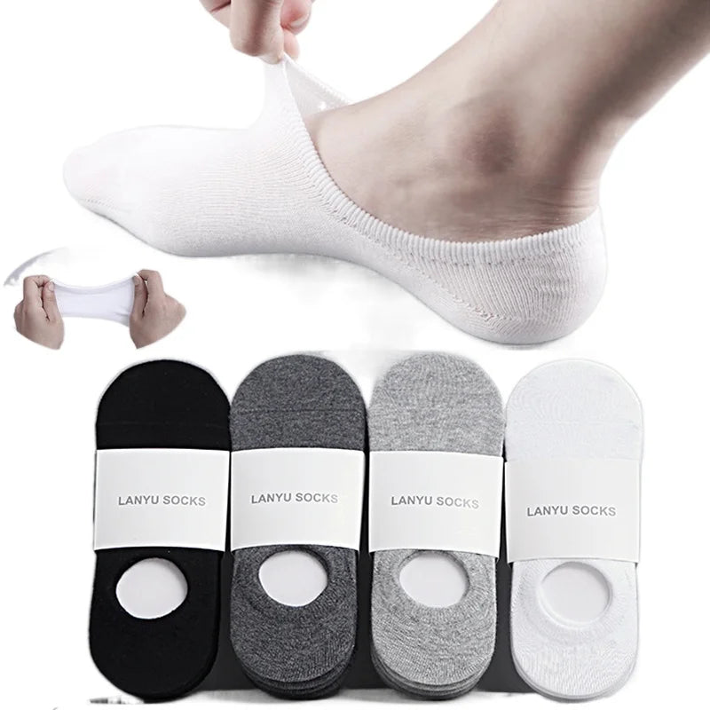 5Pair / Lot Fashion Happy Men Boat Socks Summer Autumn Non-slip Silicone Invisible Cotton Socks Male Ankle Sock Slippers