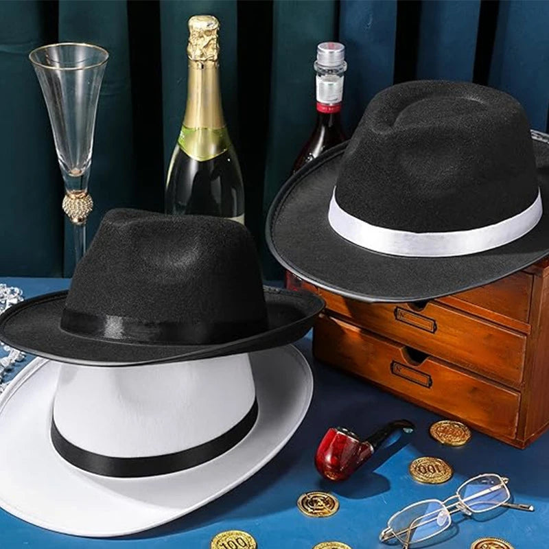 Vintage Style Wide Brim Fedora Hat with Ribbon Band