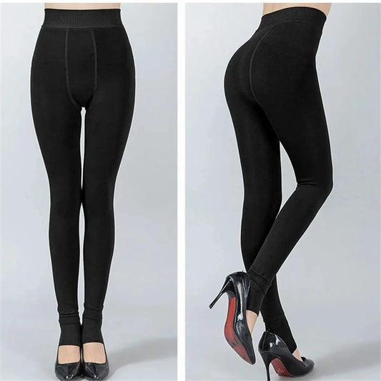 Autumn Winter Thick Warm Fleece Lined Leggings Solid Color High Waist Stretchy Thermal Pants Skinny Tights Pantyhose