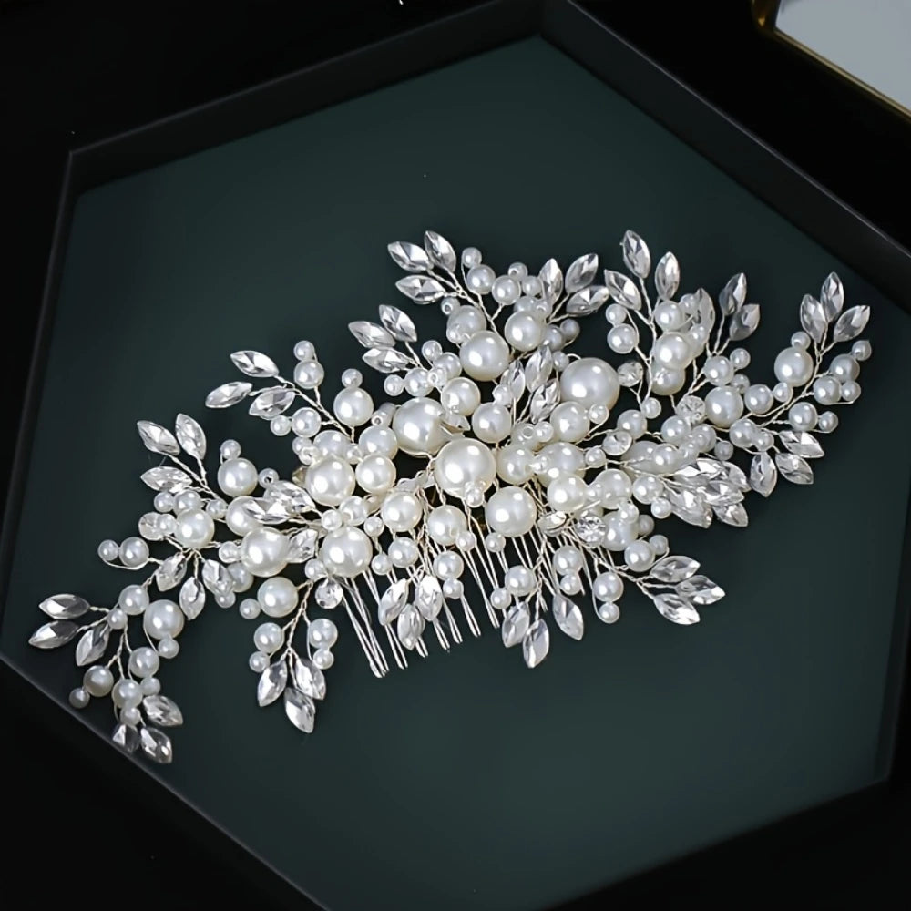 Luxurious Pearl Hair Comb Headband Rhinestone Pearl Hair Accessories For Women Accessories Headpiece