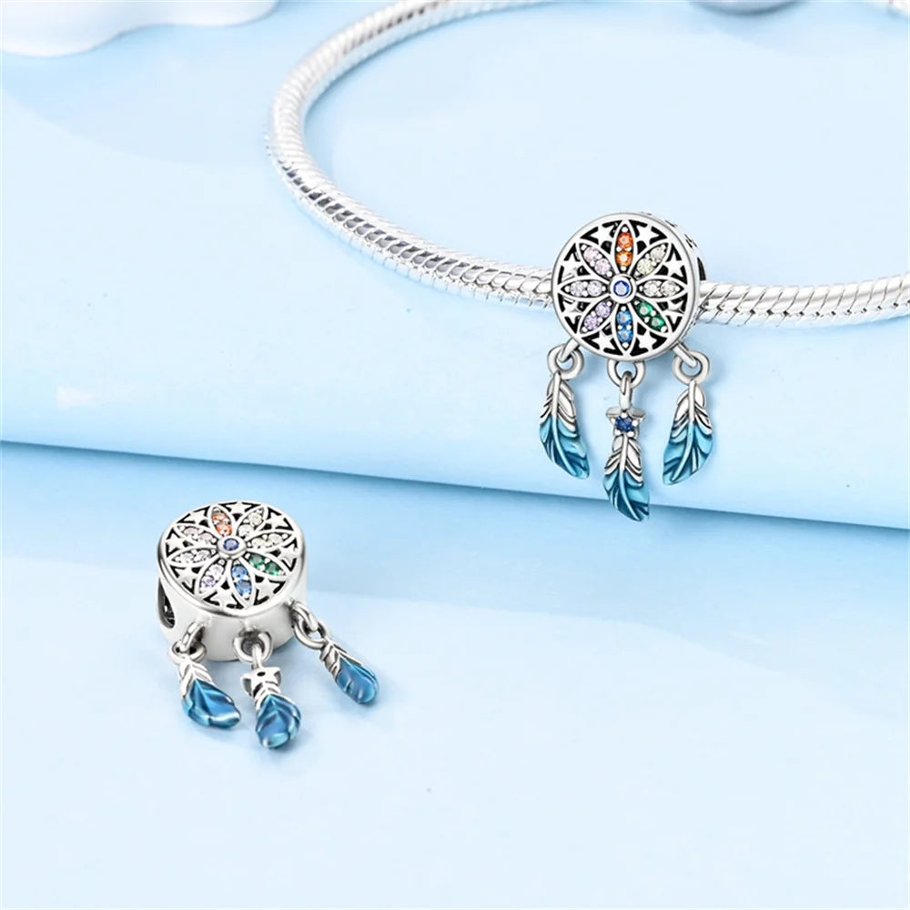 925 Sterling Silver Starry Night Dream Catcher Beads Fit Pandora Original Bracelet Charms