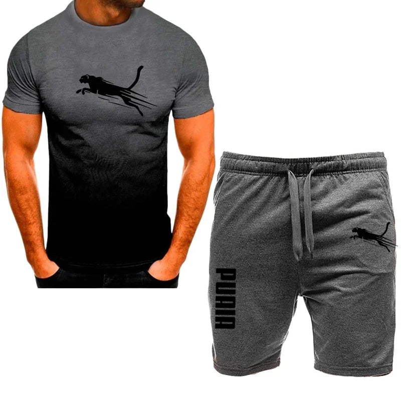 Men's sports set, casual T-shirt set and running shorts, breathable, 2 pieces