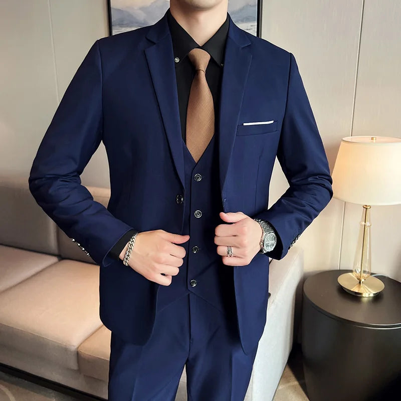 Men's High-Quality 3-Piece Business Casual Wedding Suit Vest Trousers Set Handsome Fashion Banquet Clothing