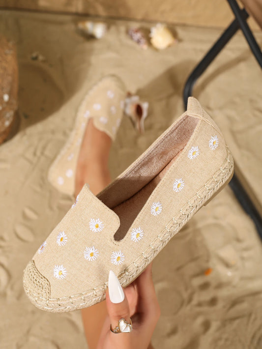 Women's  Flats Round Toe Slip on Comfortable Loafer Flats Classic Beige Canvas Flats Breathable Casual Shoes ﻿