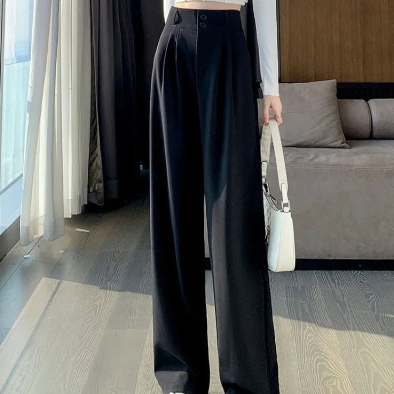 Elegant Wide Leg Pants Women's High Waist  Baggy Pants Office Ladies Fashion Loose Suit Trousers Streetwear