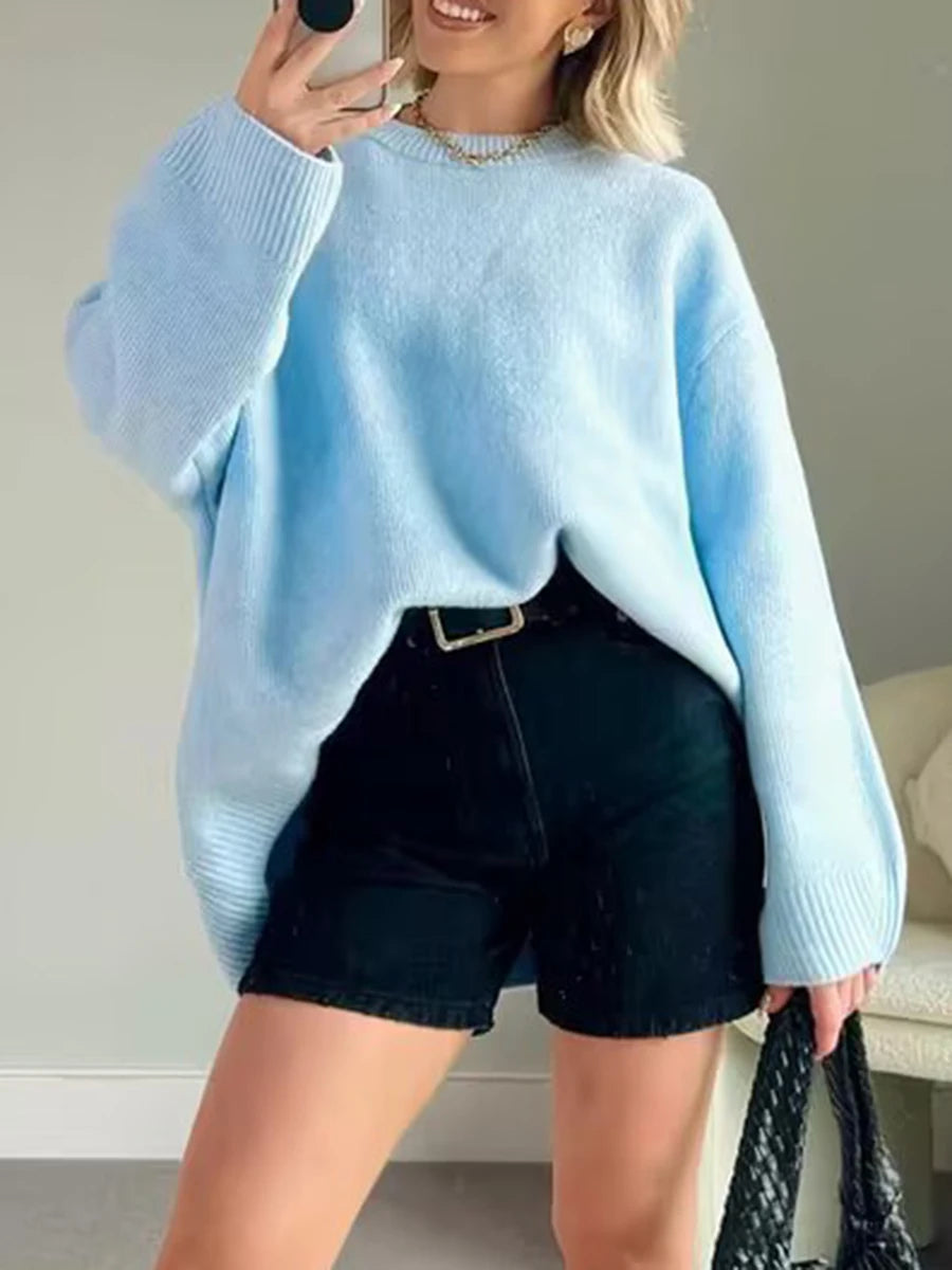 Women s Cozy Knit Pullover Sweater with Long Sleeves and O Neckline in Classic Solid Color for Casual Fall Winter Style