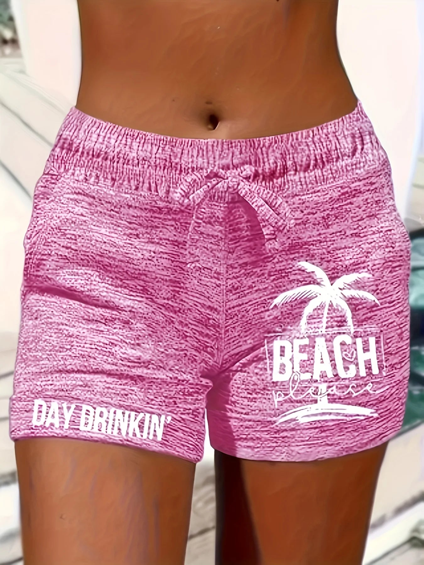Women's Tropical Palm Printed Drawstring Shorts - Comfortable and Stylish Sportswear with Pocket Belt Perfect for Summer Casual