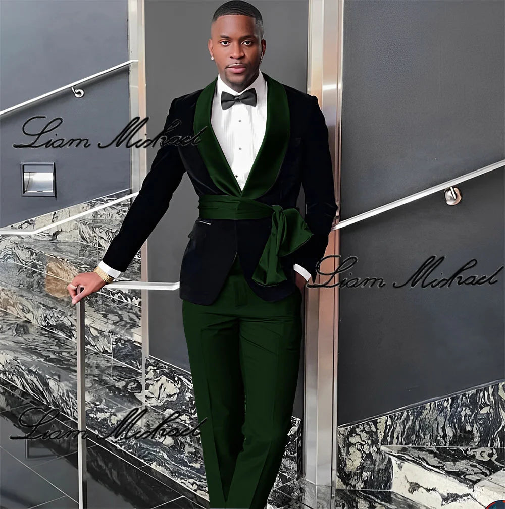 Velvet Jacket Men's 3 Piece Suit Wedding Groom Tuxedo Fashion Customized Men's Clothes Elegant