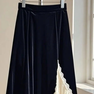 Lace Velvet  A-line Retro Long Skirt