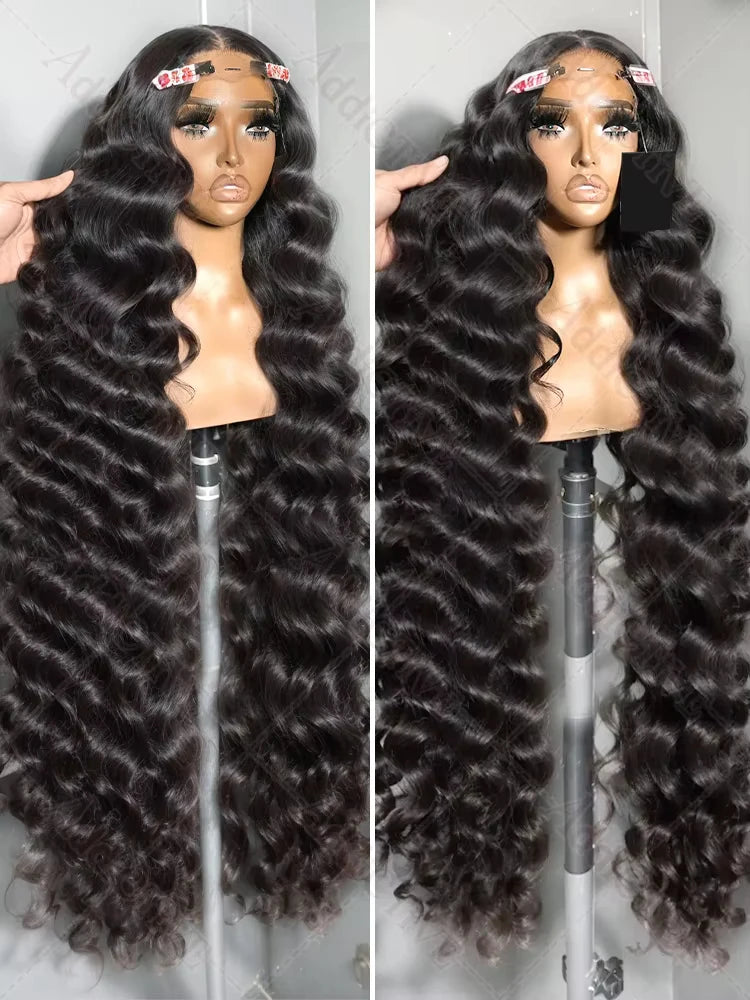 HD 13X6 Curly 220% Loose Nature Wave Lace Front Human Hair Wigs Transparent 30 34 Inch 13x4 Deep Water Wave Lace Frontal Wig