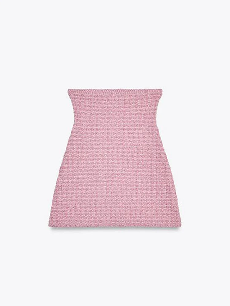 Elegant Knitted Women's Two Pieces Set Fashion Single-breasted Tube Top Hip Package Pockets Shorts Summer Casual Lady Suit