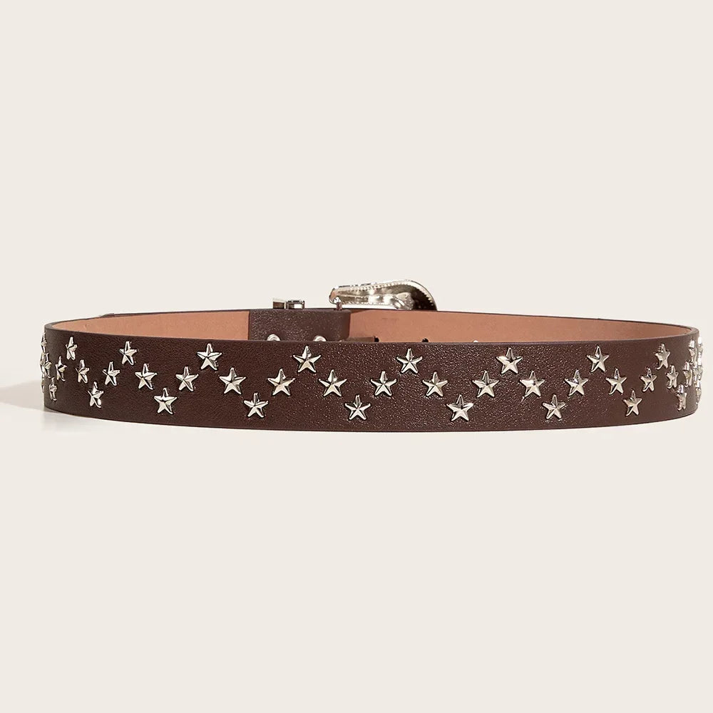 Vintage Star Rivet Belt Metal Buckle Gothic Pu