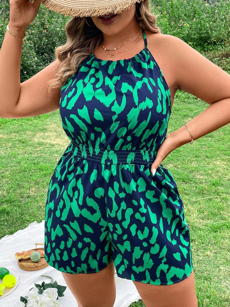 Plus Size Women's Streamlined Big Size Backless Neck Halter Jumpsuit Loose Casual Jumpsuit Summer Style