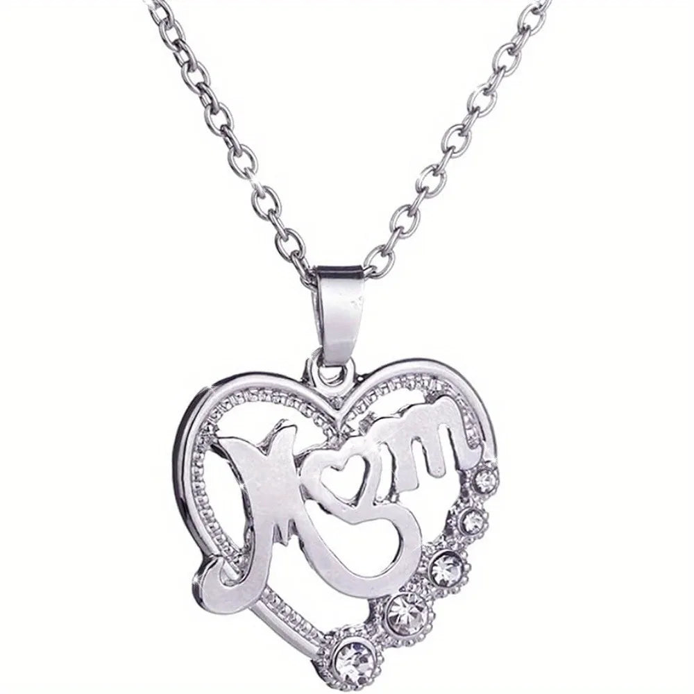 Fashion Crystal Mom Letter Pendant