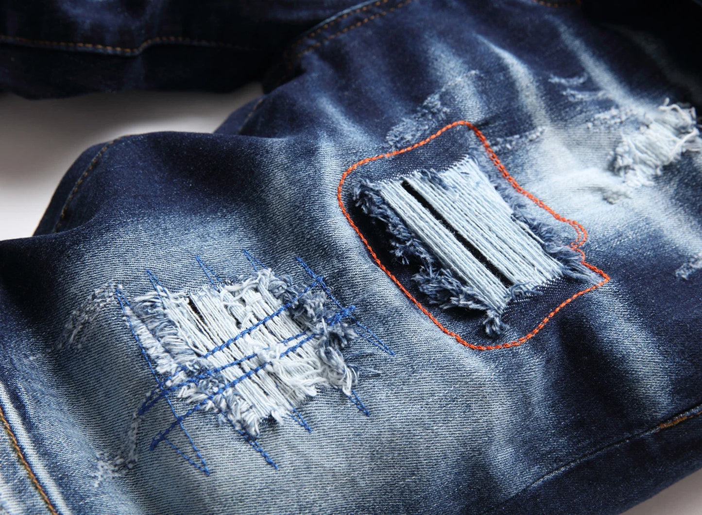 fashion blue Denim Shorts Summer Holes BUTTON FLY Shorts Jeans High Quality Stretch Fit Denim Jeans Shorts