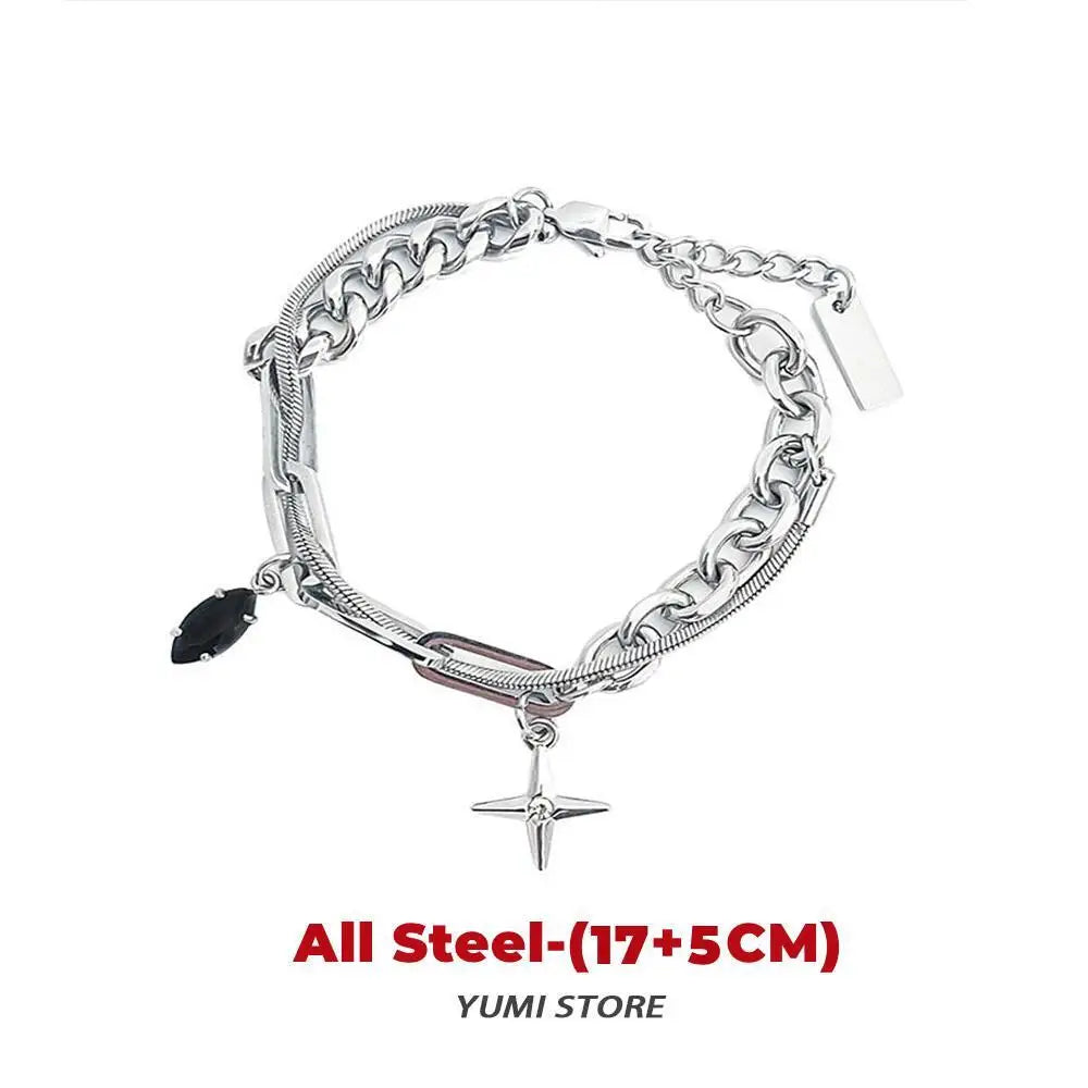 Retro Flame Cross Bracelet For Men Woman Hip Hop Titanium Steel Splice Chain Charm Unisex Jewelry