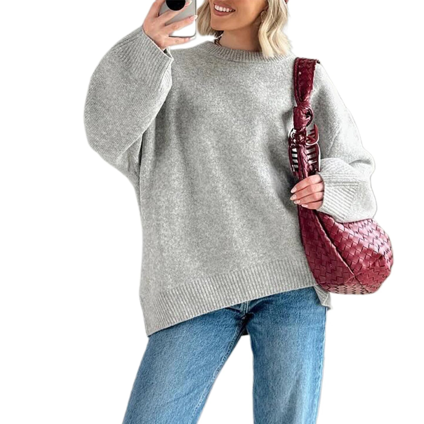 Women s Cozy Knit Pullover Sweater with Long Sleeves and O Neckline in Classic Solid Color for Casual Fall Winter Style