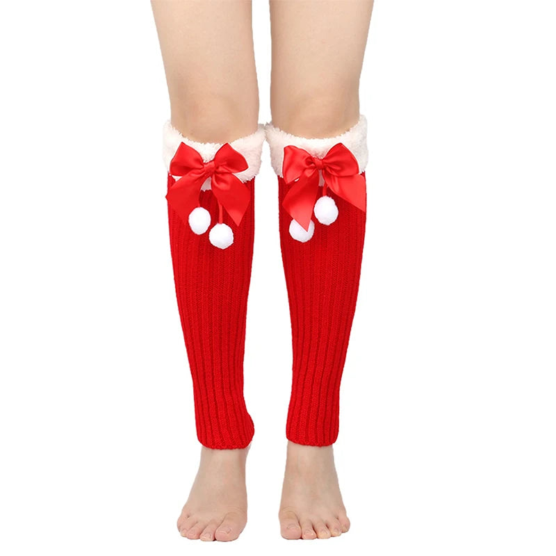 Winter Knit Leg Warmers with Faux Fur Trim and Button Detail Cozy Knee High Boot Socks Cable Knit Leggings