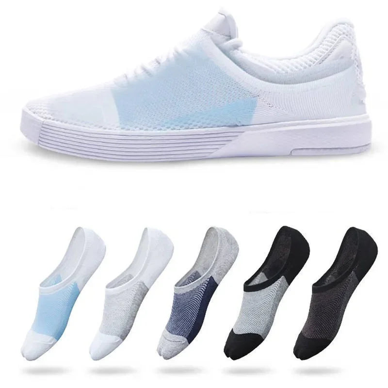 5 Pairs/pack Man  Style Mesh Breathable Short Socks Male Sweat-absorbent Silicone Cotton Socks Men's Invisible Socks