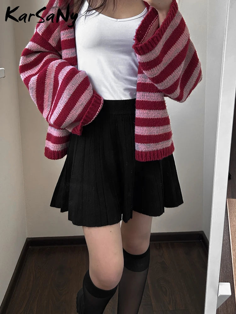Basic High Waist A Line Pleated Skirt Vintage