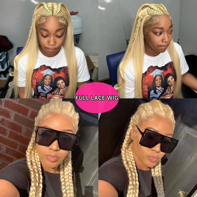 613 Full Lace Wig Straight Blonde 360 Full Lace Human Hair Wig  Brazilian Transparent 13x6 Lace Front