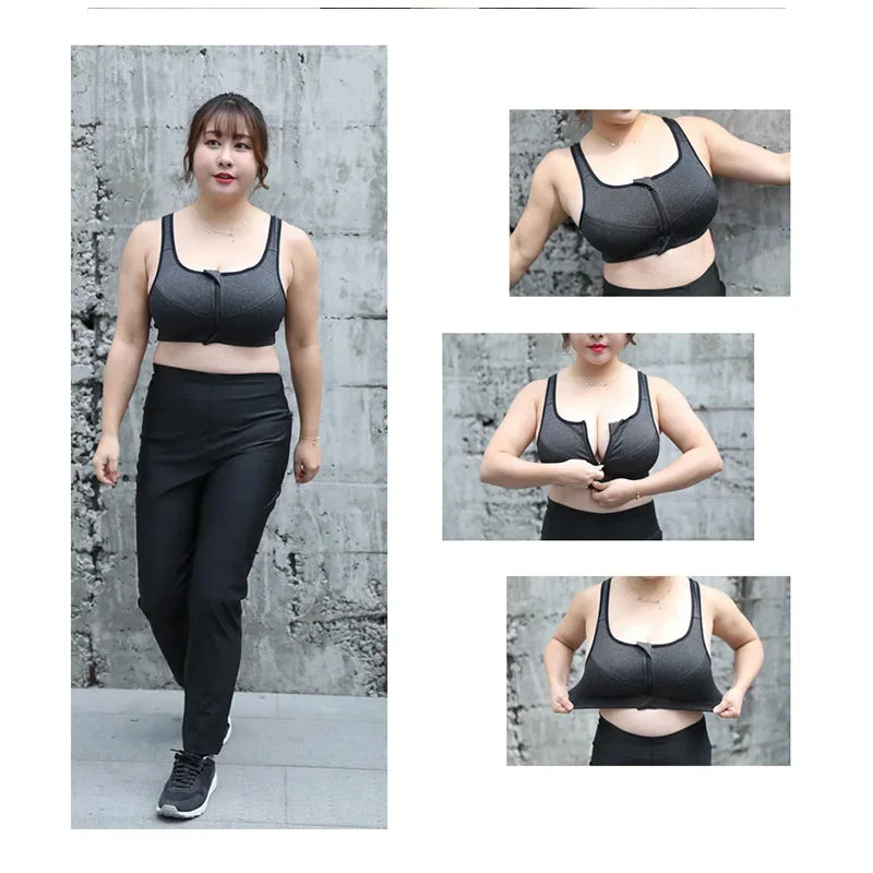 Sports Top Yoga Bra Shockproof Gym  Front Zipper  Push Up