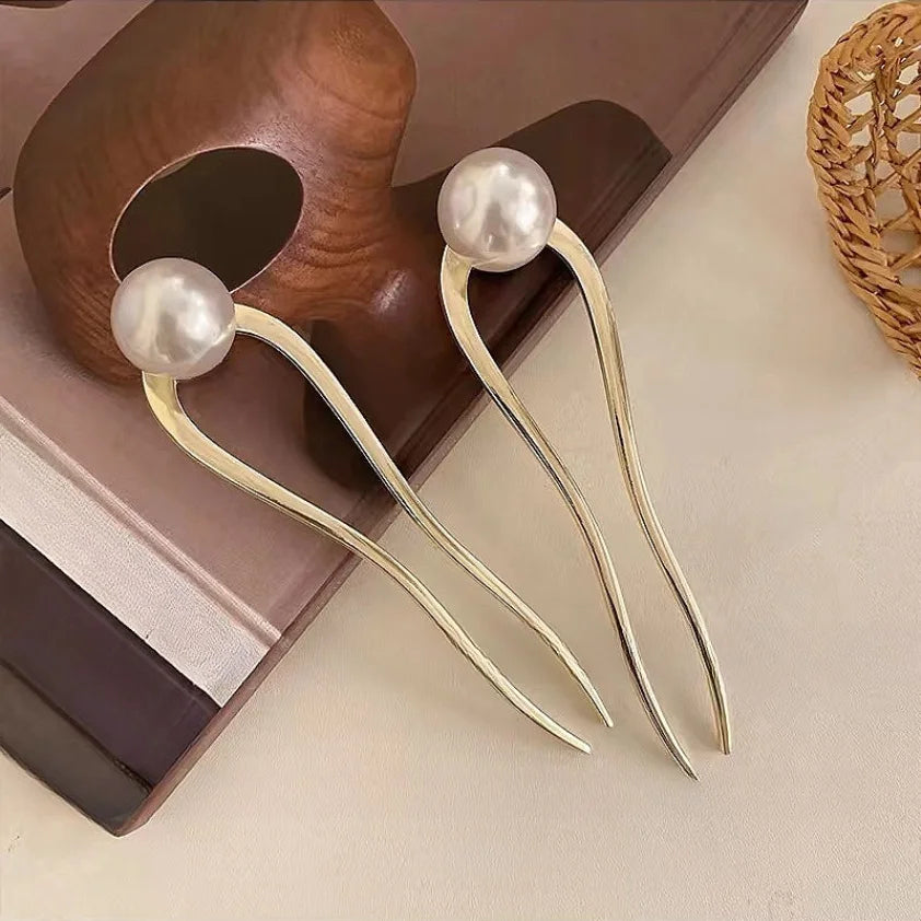 Pearl Hairpins U-shaped Metal Shell Hair Clip Pins Women Girls Hair Sticks Bun Maker Hair Styling Accessories Gifts
