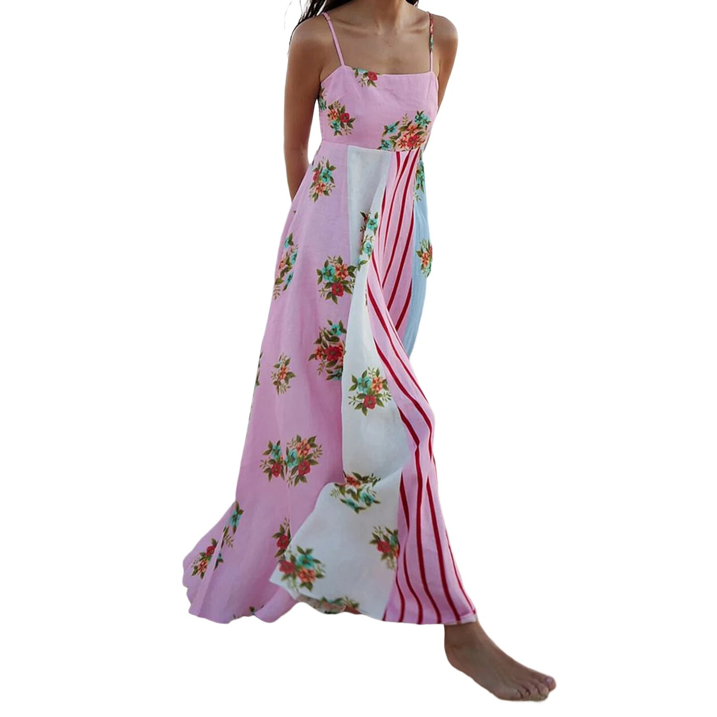 Women s Elegant V-Neck Maxi Dress with Ruffle Hem and Adjustable Spaghetti Straps for Summer Beach Wedding Party
