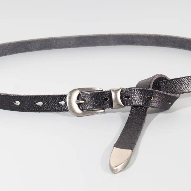 Extended Thin Section Knotted Decorative  Belt  Soft Genuine Leather