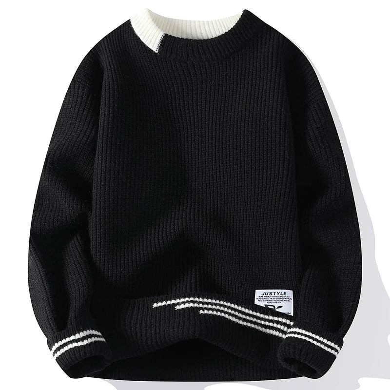 Retro Color Collision Twist Sweater Loose Fit Round Neck Knit Pullover