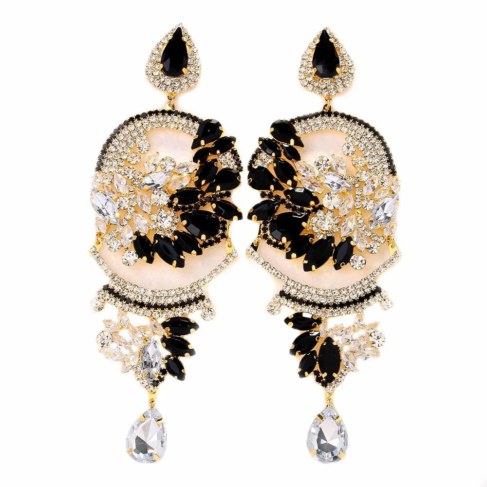 Exaggerated Pendent Oversized Heavy Industry Earrings  Black Crystal Earrings Water Drop
